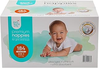 184PK Awesome One Ultra Absorbent Unisex Baby Nappies Diaper 6-11kg Size 3