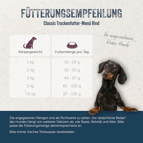 Lakefields Classic Hundefutter trocken | Rind 60% | 1kg | Getreidefreies Trockenfutter für kleine Hunde | Extra kleine Kroketten | Karotten, Äpfel & Heidelbeeren | Schonend gebacken