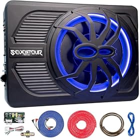 Seventour 10" 800W Slim Under Seat Powered Car Subwoofer, Ca...