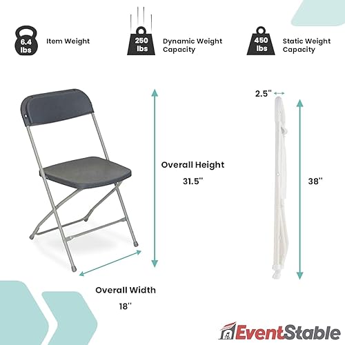 Miniatura 3 de EventStable TitanPRO - Silla plegable de plástico gris oscuro, silla plegable ligera para exteriores, sillas de patio duraderas, juego de sillas