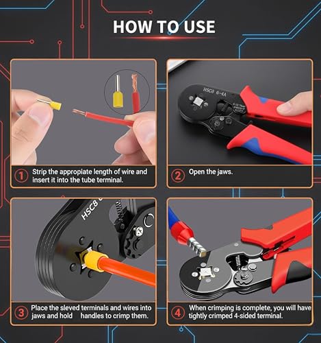 Image of G-ENERGY 1200PCS Wire Ferrule Crimping Tool Kit with HSC8 6-4A Self-Adjusting Ratchet Crimper | AWG 23-7 (0.25-10mm) Insulated Copper Bootlace Ferrule Connectors for Electrical Wiring & Control Panel