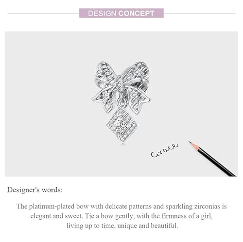 Wostu Delicate Lace Bow Pendant 925 Sterling Sliver Charm Compatiable With Charm Bracelets And Necklace Jewelry Bead Charm With Cubic Zirconia Gift For Women Girls Wife Mom Daughter Friends #TOP2