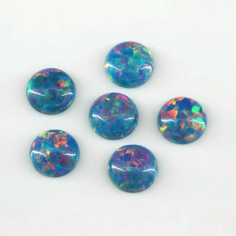 10 Stück lose Opalperlen, flache Cabochon-Schmucksteine, gemischte synthetische Edelsteine, runde, mehrfarbige Opale – OP05 – 10,0 mm, 10 Stück