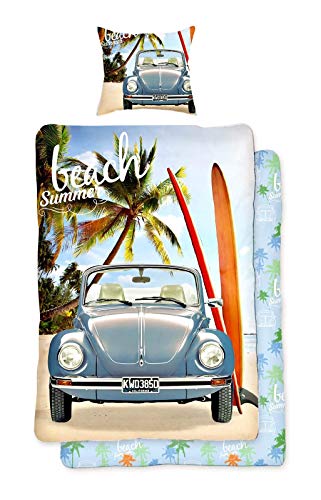 VW Käfer Bettwäsche 135x200 cm Baumwolle | VW Wendebettwäsche-Set mit...