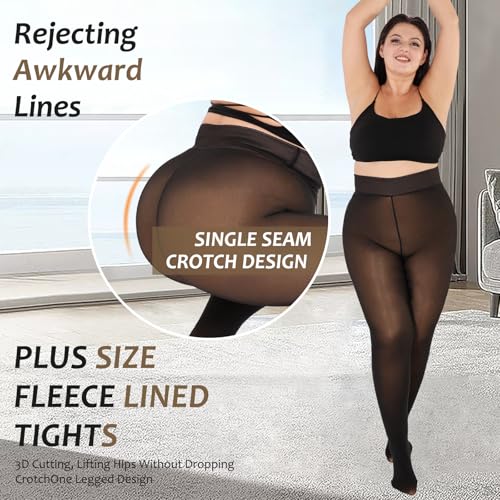 Image of UISLII Plus Size Fleece Lined Tights for Women(Caramel,X-Large-XX-Large Plus)