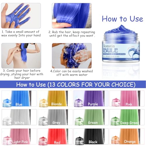 Tinte temporal azul para niños, cera para cabello lavable miniatura 5