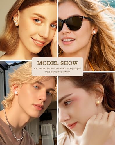 SIISPRI Magnetic Stud Earrings for Women Men, Non-piercing CZ Halo Studs, Hypoallergenic 18K Gold Plated Surgical Steel Clip on Stud Earrings Set for Sensitive Ears3