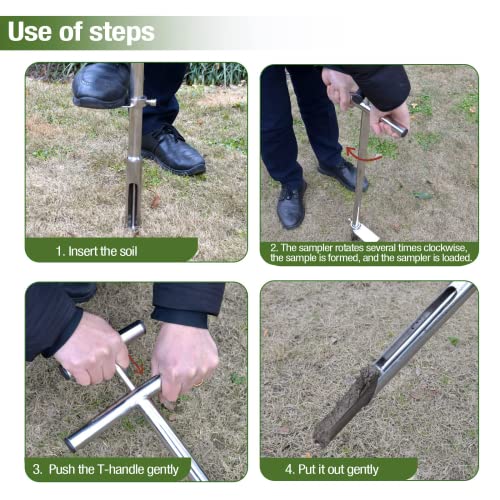SurmountWay Bodenprobe 101,6 cm mit Fußstufen und Probenauswerfer, Edelstahl-T-Stil-Griff, Bodentest-Kits, Bodensonden für Bodenproben, Pflanzenpflege, Garten, Rasen, Bauernhof