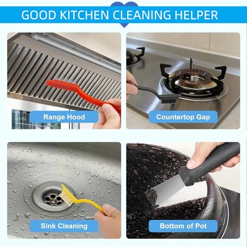 Image of Cleaning Brushes for Household Use, 5Pcs Hard Bristle Crevice&Scrub Multifunctional Cleaning Tools, Scraper Tool with Stiff Small Metal Spatula for Dirt or Oil Stain