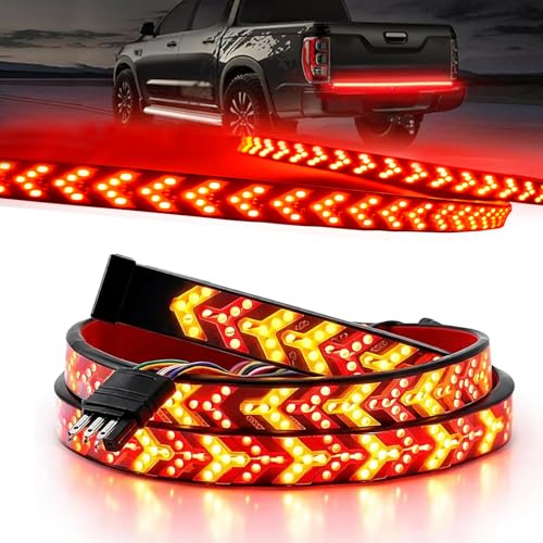 OJJ 2026 New Light LED Bar Signal Break Reverse,60 Inch LED Tailgate Light Bar Strip,Turn Signal Strip, Red & Amber Sequential Lighting, Waterproof Flexible Tailgate Light (Pickup Truck Head, 60in)