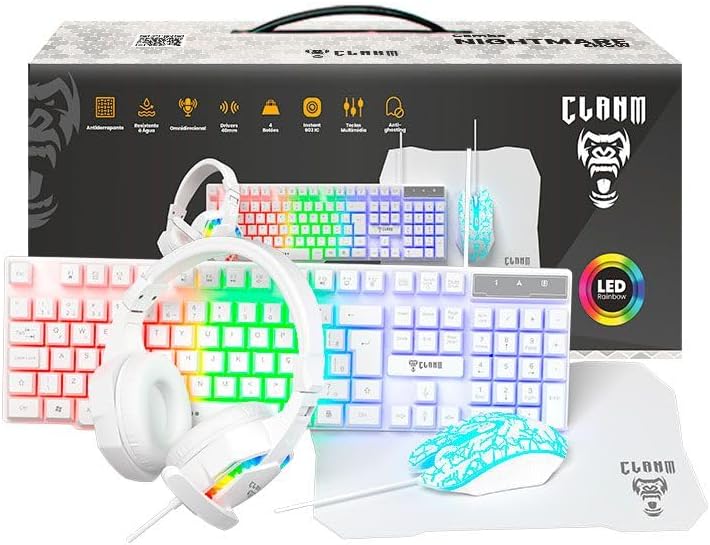 Combo GAMER 4 em 1 MTS, Nightmare Snow • Mouse 4D - 3600 Dpi • Te...