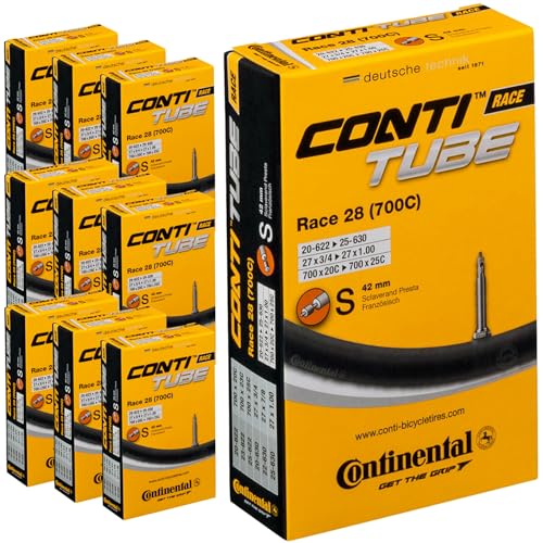 Continental Race 28 Road Bike Inner Tubes - Presta 42mm (Pack of 10),Black,700 x 20-25c
