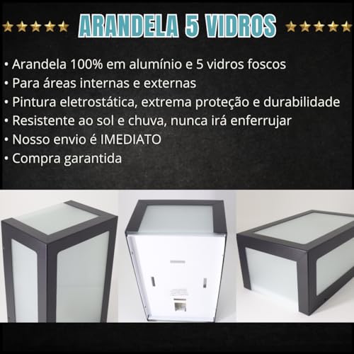 Arandela Alumínio 5 Vidros Focos Externa Interna Muro Parede Jardim E27 Branca, Preta ou Marrom (MAR
