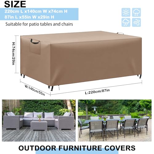 Housse Table Jardin Exterieur 420D Haute Densité Kaki Imperméable de Qualité - 4