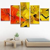SIGNWIN 5 Panel Canvas Wall Art Modern Art Bouquet Colorful Cool Floral Group Multicolor Photography Realism Romantics for Home Decorations Ready to Hang - 60