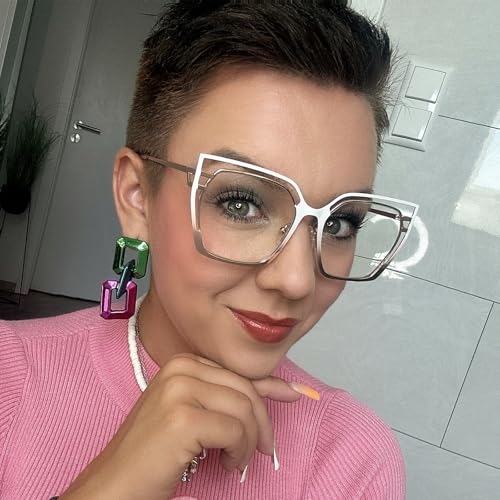 Image of Zeelool Glasses Frames for Women Oversized Square Non Prescription Eyeglasses White Metal Designer Eyewear Glasses Quinn JGM663645-02