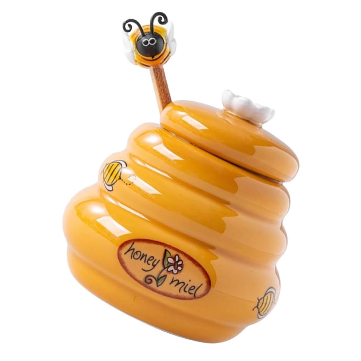 Hohopeti Tarro Dispensador Compacto Seguro Naranja de Miel de Cerámica de 140ml con Tapa y Cucharón para Almacenamiento en Cocina