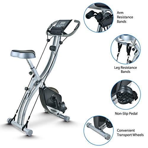 TECHMOO Folding Magnetic Stationary X Exercise Bike Upright Recumbent Exercise Bike Folding Fitness Home X Exercise Bike Indoor Cycling Bicycle for Workout Machine Cardio Workout Losing Weight(Black)