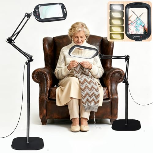 30X 10X Extra Large Floor Magnifying Glass with Light and Stand 3-in-1 Adjustable Magnifying Lamp Hands-Free Lighted Magnifier Glass for Close Work Reading Sewing Crafts Painting Repair