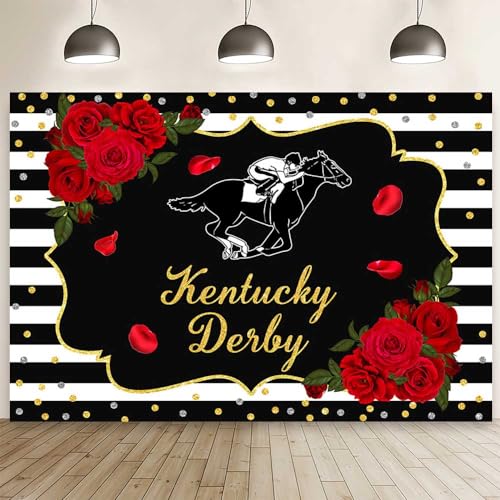 Décoration de fête Kentucky Derby avec fond de studio photo hippodrome et roses 2,4m
