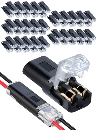 50 Pcs Double-Wire Plug-in Connector, 2-Pin Low Voltage Wire Connectors with Locking Buckle for LED Light Strip, No Wire Stripping Cutting Solderless Quick Connect Compact Plugs