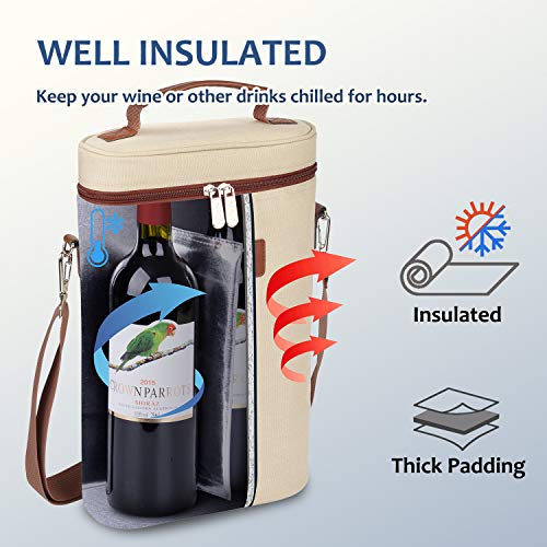 Tirrinia-2-Bottle-Wine-Gift-Tote-Carrier-Leakproof-Insulated-Padded-Versatile-Canvas-Cooler-Bag-for-Travel-BYOB-Restaurant-Wine-Tasting-Party-Great-Christmas-Day-Gift-for-Wine-Lover-Beige