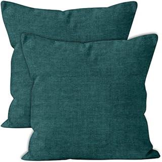 Encasa Homes Chenille Cushion Covers 2 pcs Set - Azul Blue - 40 x 40 cm Textured Solid Colour, Soft & Smooth, Square Accent Decorative Cushion for Couch, Sofa, Chair, Bed & Floor
