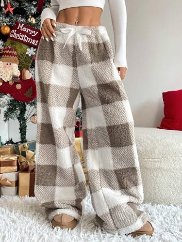 Image of ZAFUL Women's Fuzzy Plush Pajama Pants Wide Leg Pj Bottoms Lounge Pants