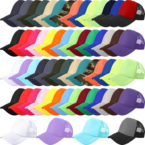 SGBETTER 60 Pcs Kids Trucker Hats Bulk Multicolor Sublimation Baseball Caps Adjustable DIY Trucker Cap for Summer Outdoor (US Alpha One Size Color Set 2)