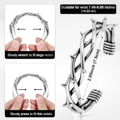 Stainless Steel Cuff Bracelet,Retro Gothic Punk Biker Cool Open Adjustable Cuff Bangle Bracelets Jewelry for Men Silver2