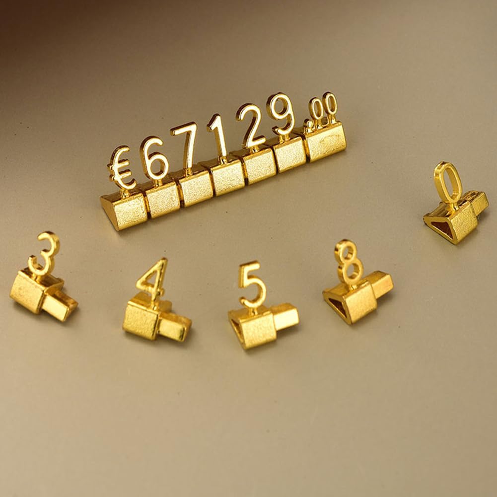 10 Sets Price Tag Display Cube for Jewelry, Price Dispaly Cube Number Sign for Vendor Valuable Items Gold, Jewelry Tags for Retail Pricing, Zinc Ally, (EUR)