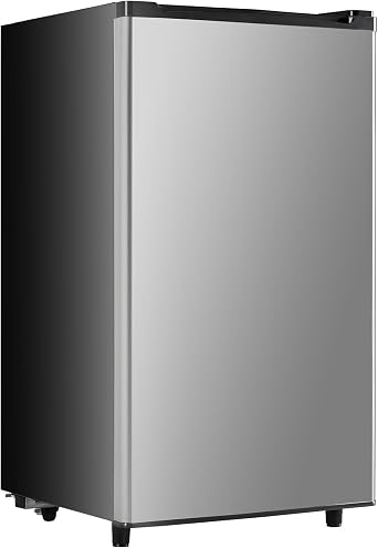 3.2 Cu.Ft Mini Fridge with Freezer, 1 Door Small Refrigerator with Adjustable Thermostat Energy-efficient Low Noise, Compact Fridge for Bedroom, Office, Dorm, Silver