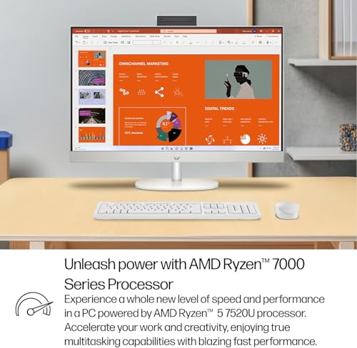 Image of HP 27 Inch All in One Touchscreen Desktop Computer | AMD Ryzen 5 7520U Processor (8 Cores, Up to 4.3 GHz) | 8GB DDR5, 256GB SSD | FHD IPS Display | WiFi 6 | Windows 11 | Wireless Keyboard and Mouse