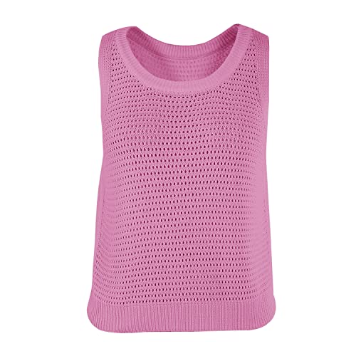 Image of FISACE Womens Crochet Tank Top Sleeveless Knit Summer Sweater | Round Neck, Hollow Out, Lightweight , Casual Crop,Cute Boho Vest