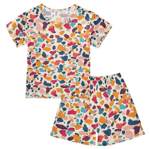 ALAZA Colorful Spots Abstract Art Pajamas Short Sleeve 2 Piece Sleepwear Top and Bottom Pajama Set Unisex
