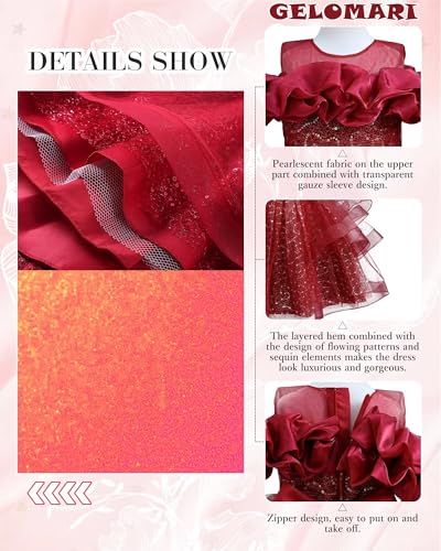 Girls Sequin Dress Sparkly Flower Girl Dress Pageant Girl Dress Wedding Party Birthday Ball Gown 5-12Y4