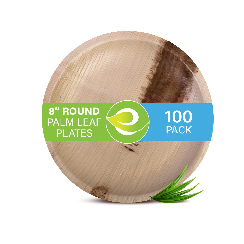 ECO SOUL 100% Compostable, Biodegradable, Disposable Palm Leaf Plates | Like Bamboo Plates, Eco-friendly 10', 8' | Sturdy, Microwave & Oven Safe | Party, Wedding, Event Plates (100 Count 10", Round)
