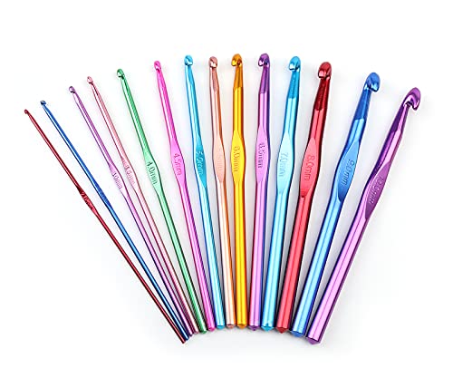 Crochet Hook Set, 14 Tailles Multicouleur Poignée En Aluminium, Ergonomique Colorée Extra Longue Aiguilles Pour Crochet, Fil À Tricoter (2-10mm)