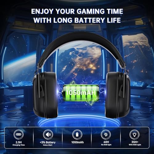 Image of RYR Wireless Gaming Headset for Xbox Series X|S, Xbox One, PC, PS4 /5, Mac, Switch, Mobile, 3D Surround Sound, Bluetooth 5.3, 60H Battery, Gaming Headphones with Detachable Noise Canceling Mic-Black