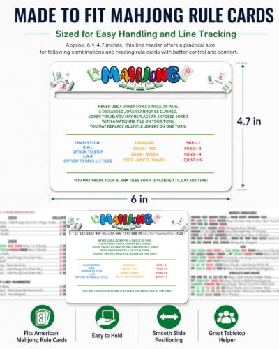 Image of Mahjong Line Finder, Rule Card Reader for Tile Combinations & Easy Tracking | High-contrast guide, less squinting and fewer misreads, smooth burr-free edges, scratch resistance, pocket-size portability