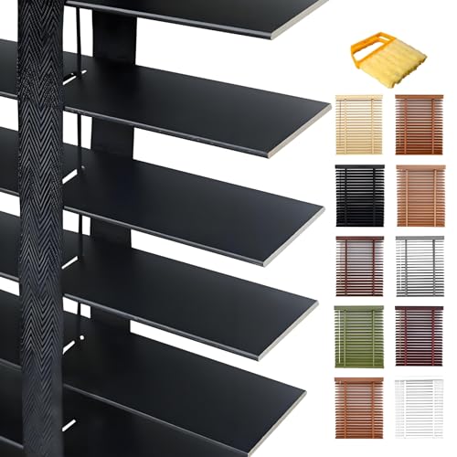 Bathroom Blind Faux Wood Venetian Blinds Black Out Blind 50mm Horizontal Slats Child Safe Waterproof Mould Resistant For Kitchen, Living Room, Bedroom, Dining Room(Black)