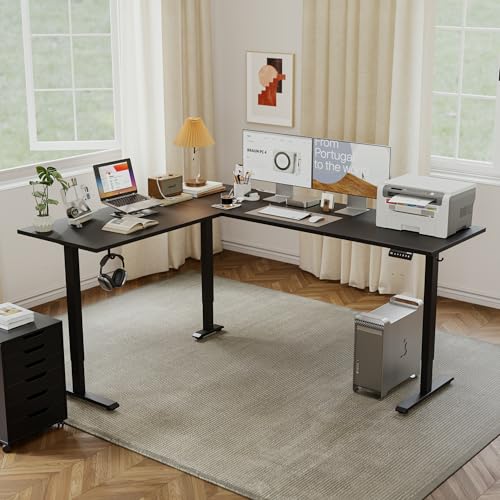 Image of Agilestic L-Shaped Standing Desk Adjustable Height, Electric Corner Standing Desk, Sit Stand Up Desk, 75x61 inch Sit Stand Computer Table, Black