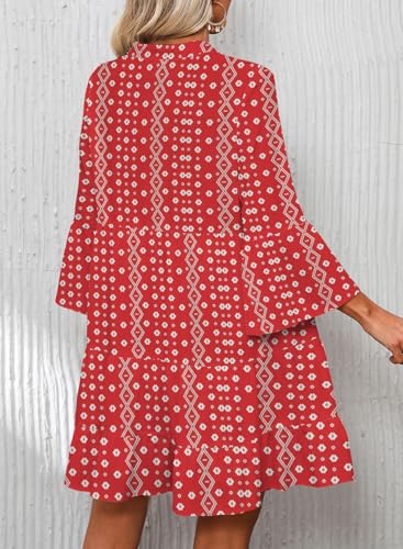 Image of Summer Dresses for Women 2026 Flowy Ruffle 3 /4 Sleeve V Neck Tiered Casual Babydoll Boho Beach Mini Dress