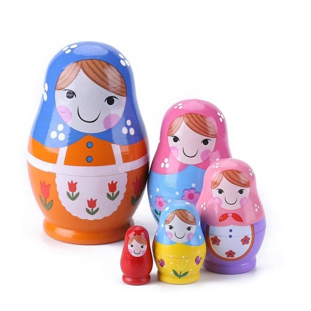 JGATW Nesting Dolls 5 Pieces Nesting Dolls Wood Russian Matryoshka Dolls Babushka Hand Paint Christmas New Year Gift Great Gift (Color : 5 Pieces)