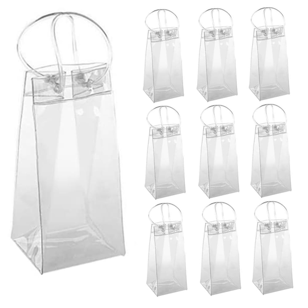 Wiianoxd Transparent Pack Of 10 Wine Cooler Bag Portable Wine Bottle Cooler Bag Champagne Ice Bag With Handle