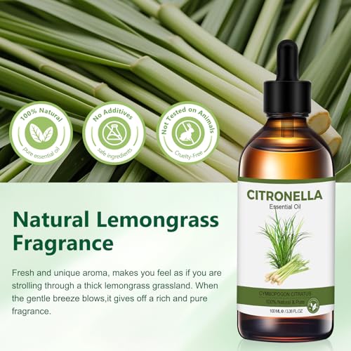 Citronella Öl 100 ml, Citronella Ätherisches Öl für Aroma Diffuser, Zitronengrasöl Aromatherapie Duftöl für Duftlampen, DIY, Massage, Seife, Kerzenherstellung, Geschenke für Frauen – Bild 2