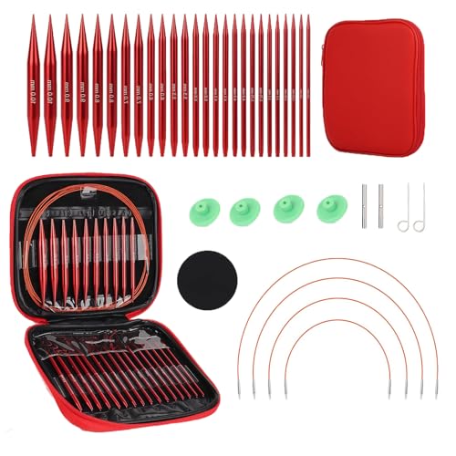 Juego de agujas circulares intercambiables de 3,0 10,0 mm, Agujas de Tejer de Aluminio, agujas de tejer intercambiables,agujas de tejer circulares para aficionados, principiantes tejido (red)