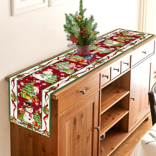 Unibyby CHRISTMAS-2024 Table Runner 72 Inches Long Snowflake Buffalo Plaid Table Runner Christmas Theme Holiday Xmax Snowman Gnome Christmas Table Runner thumb #4