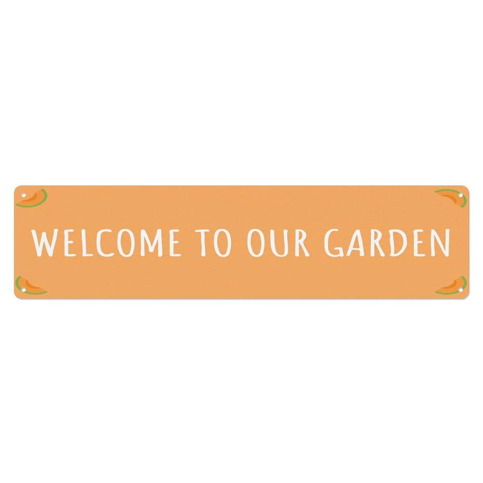 Vintage Welcome to Our Garden Cantaloupe Metal Tin Sign