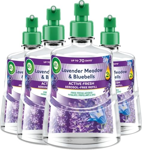 Air Wick Lavender Meadow & Bluebells 24/7 Active Fresh Refill 228ml x 4 Pack - Lasts up to 70 days Air Freshener (Lavender Meadow & Bluebells)